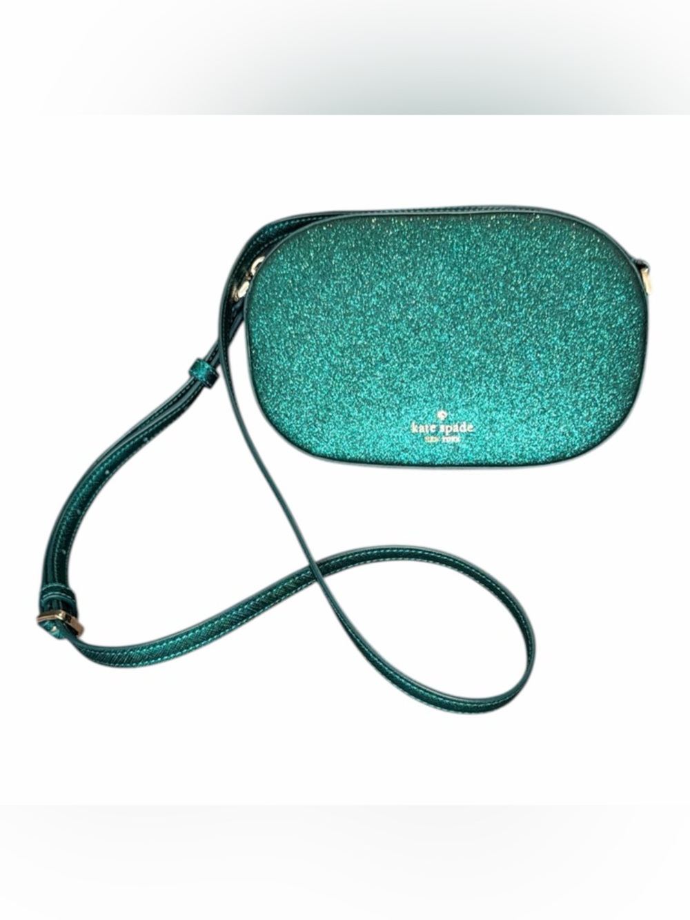 Kate spade glimmer oval camera bag festive teal